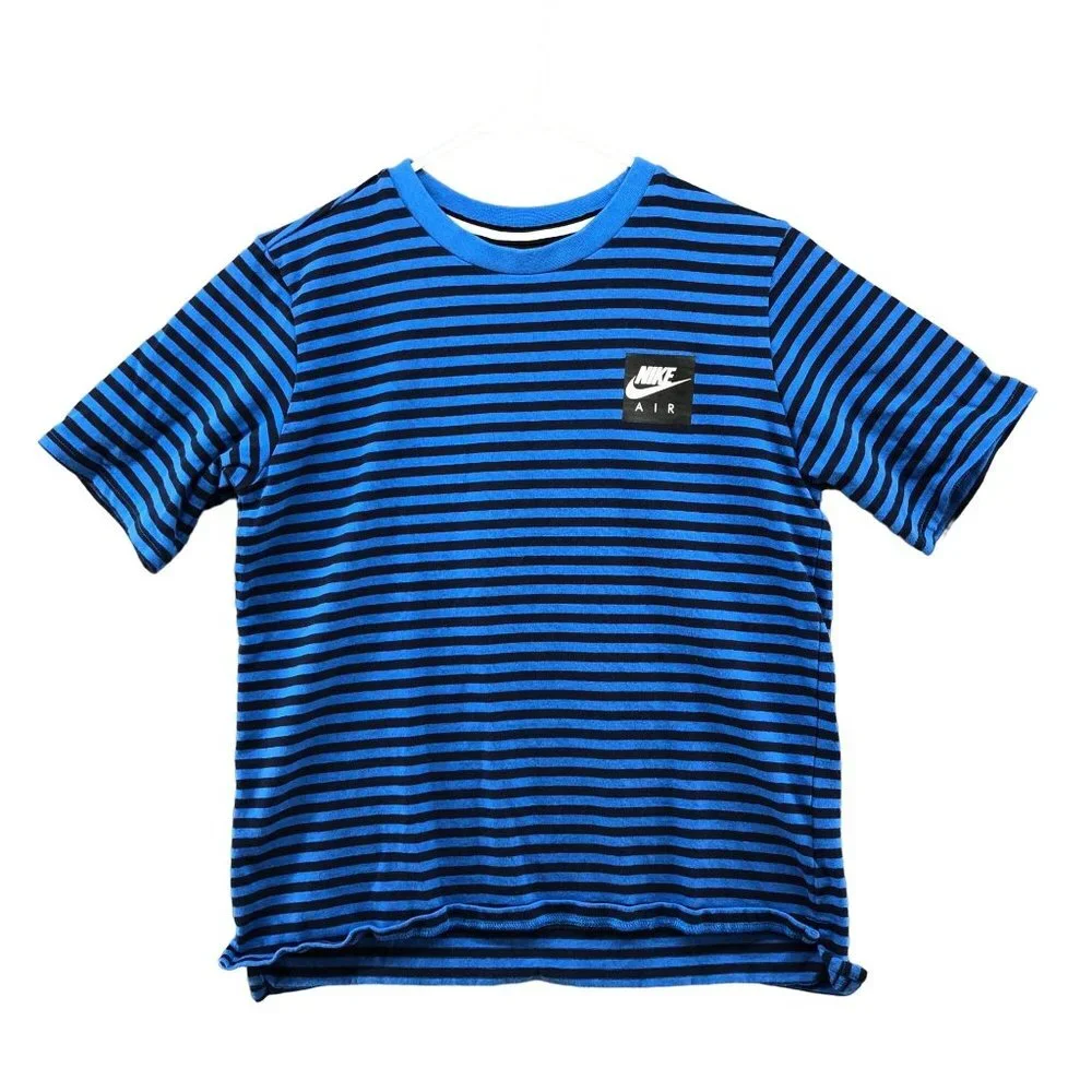Nike‎ Air Kids XL Striped Blue Black Logo T Shirt Short Sleeve Crew Neck